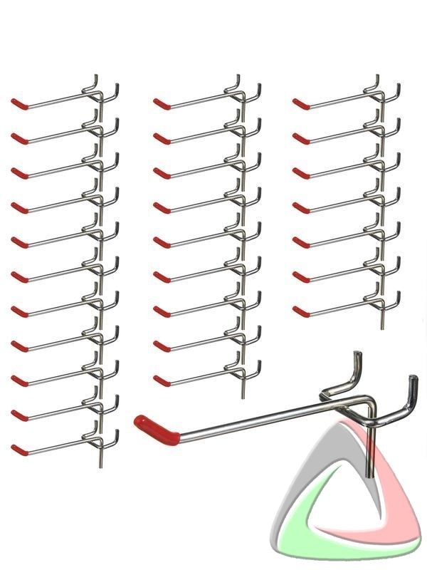 Hooks for perforated shelving